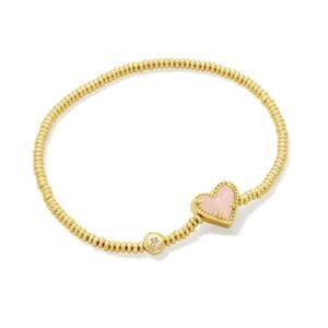 NEW KENDRA SCOTT women's ari heart stretch bracelet in gold rose quartz
